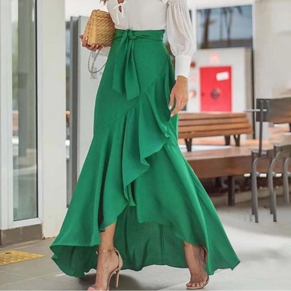 NEW| Mermaid Belted Trim Ruffled Panel Hem Skirt - Picture 9 of 11